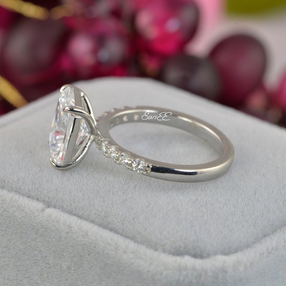 NEW RADIANT DIAMOND CUT WEDDING RINGS ENGAGEMENT RING SET - Picture 6 of 11
